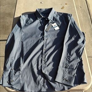 Perry Ellis Men's Navy and White Checkered Button Down new with tags size XL